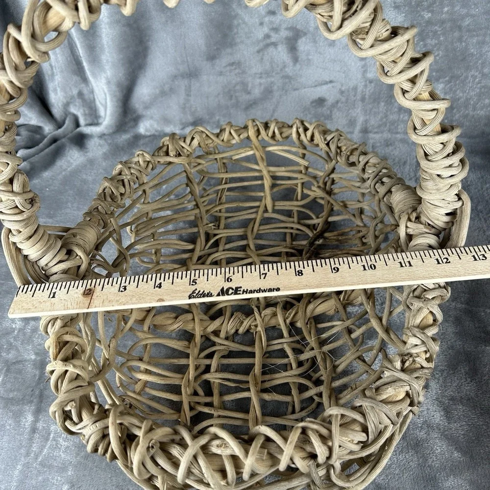 VTG Open Weave Egg Gathering Basket Top Handle Hand Woven Rustic Primitive Decor